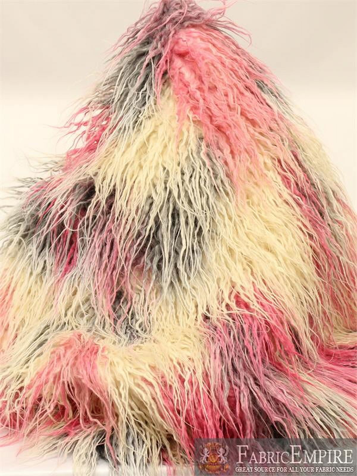 Faux Fur Fabric Long Pile Curly Llama Pastel cream pink grey/ 60" Wide / Sold by the yard