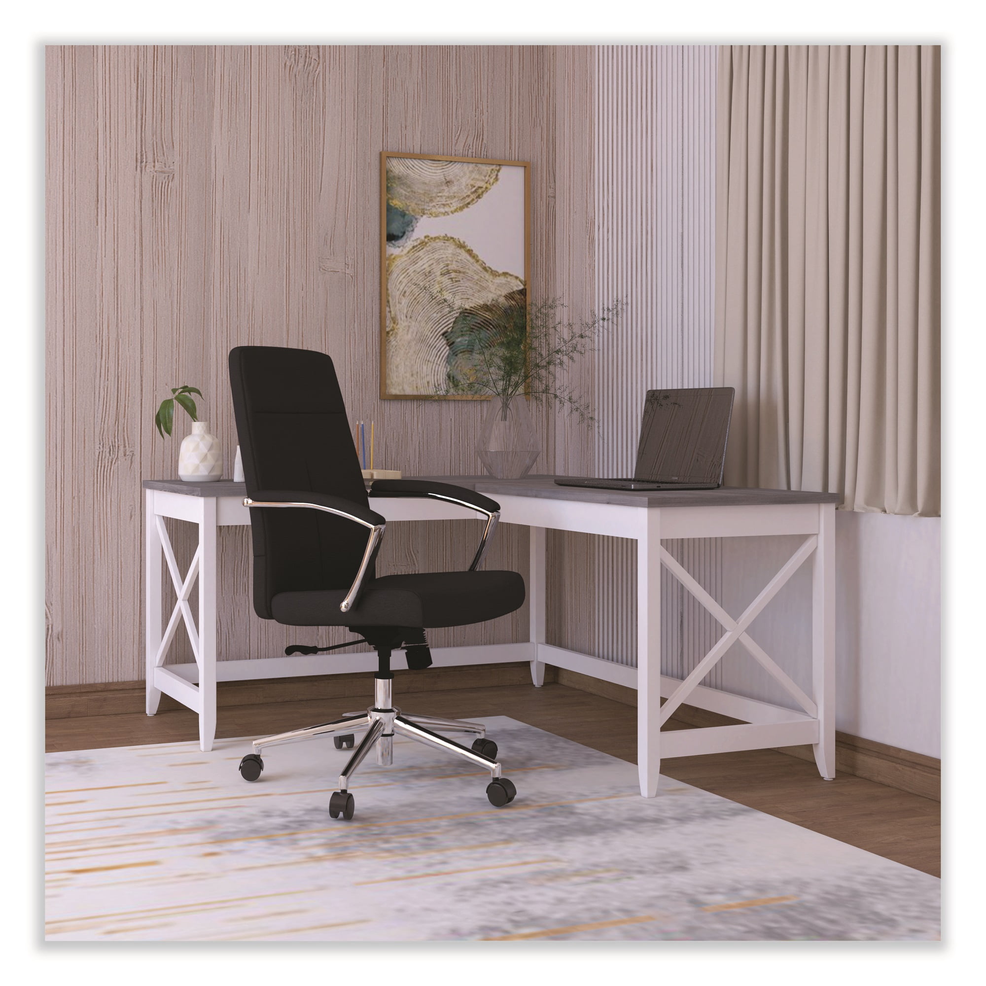 Workspace by Alera L-Shaped Farmhouse Desk, 58.27 x 58.27 x 29.53, Gray/White