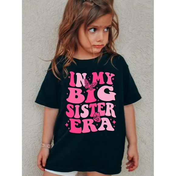 IN MY BIG SISTER ERA Print Short Sleeve T-shirt Pullover For Girls Summer Clothes Gift