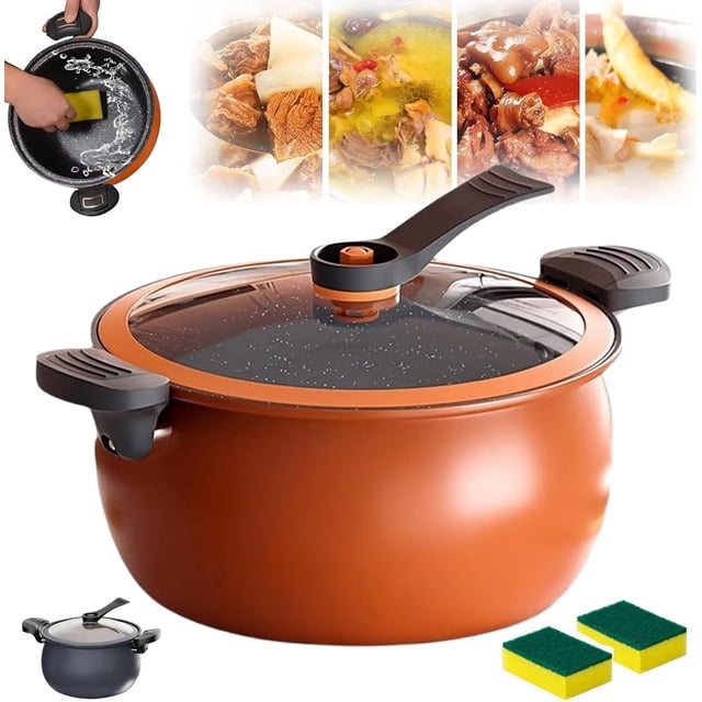Autocuiseur Antiadhésif Multifonction de Grande Capacité, Autocuiseur Micro de 8 Qt avec Couvercle en Verre Transparent Visible, Poignée Anti-Brûlure, Marmite à Cuisson Rapide pour Toutes les Cuisinières (C)