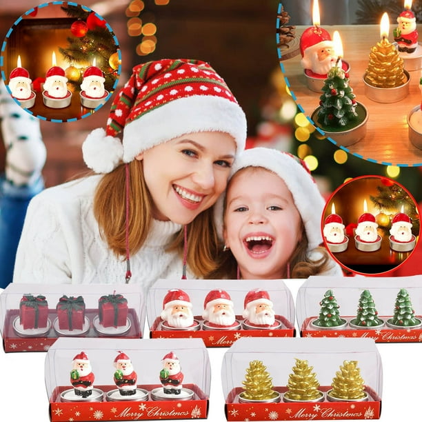 Xihbxyly Juego de Velas Navideñas, Decoración Navideña Pintada a Mano, Diseño de Cera Roja Vibrante, Ambiente Cálido para La Cena o El Hogar, Decoración Festiva de La Habitación, Tres Velas En Una Ca