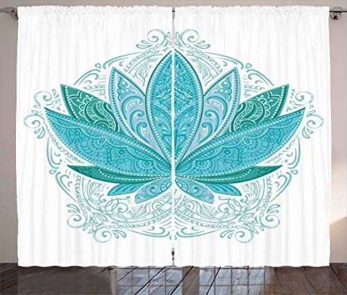 Black Curtains Ornate Mandala Patterns Window Drapes 2 Panel Set 108x84 Inches 