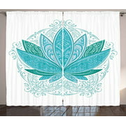 Ambesonne Lotus Curtains, Lotus Flower with Ornaments Exotic Petals Mehndi Traditional Boho Design, Living Room Bedroom Window Drapes 2 Panel Set, 108" X 84", Sky Blue