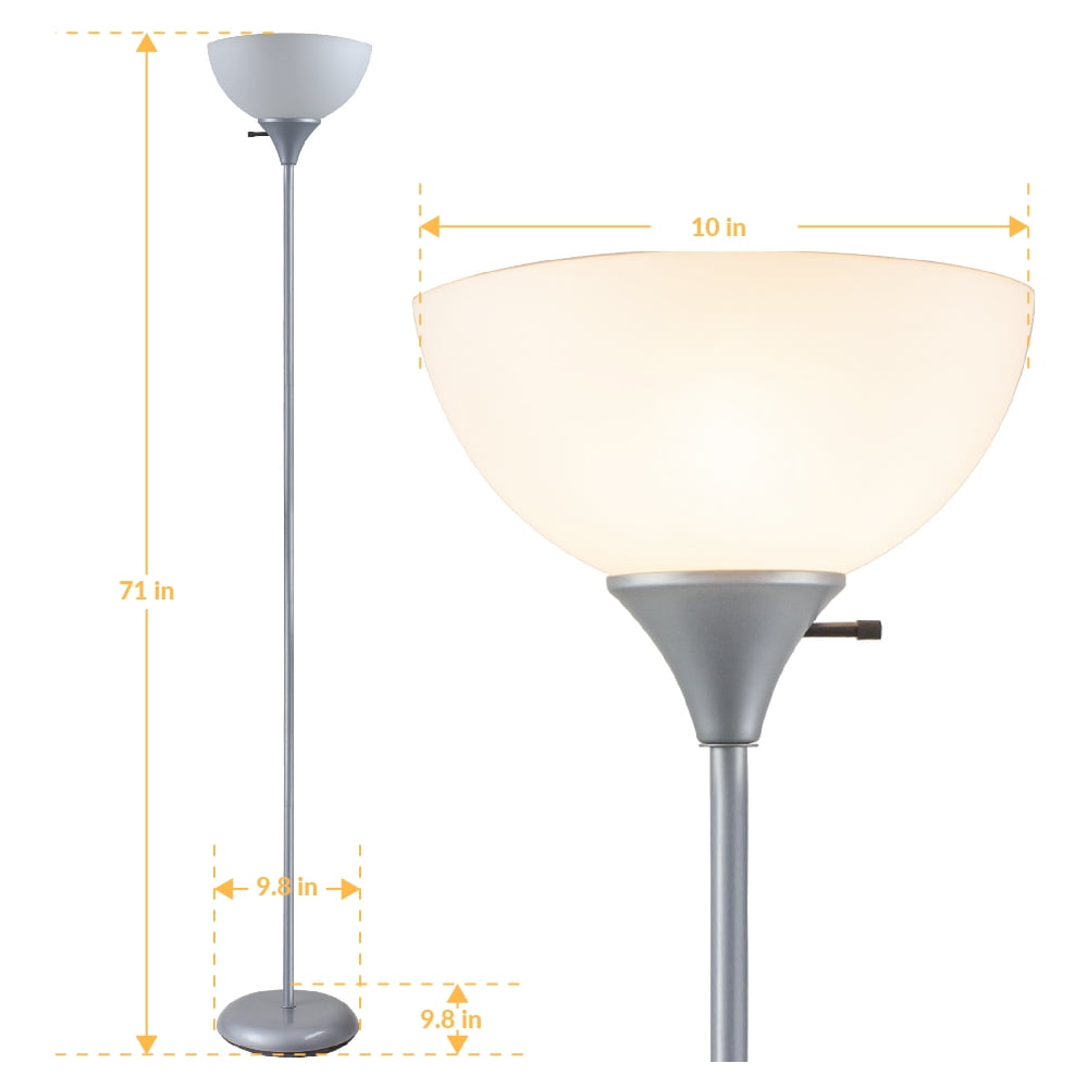 Newhouse Lighting 5 ft. Henry Floor Torch Lamp, LED Standing Lights for Living Room, Silver, 8-Watt