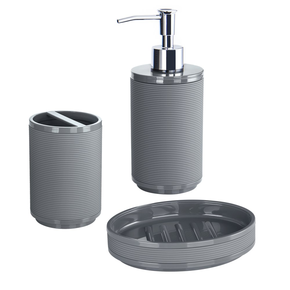 Mainstays 3Piece Solid Color Soft Touch Plastic Bath Set, Grey