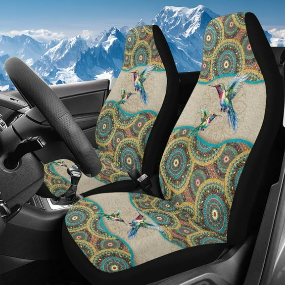 Uorisanigo Car Seat Covers, Ethnic Hummingbird High Back Front Seat Covers for Cars, 2 Pcs, Aoto Seats Cover Set and Accessories Universal Fit for Most Cars, SUVs,Trucks