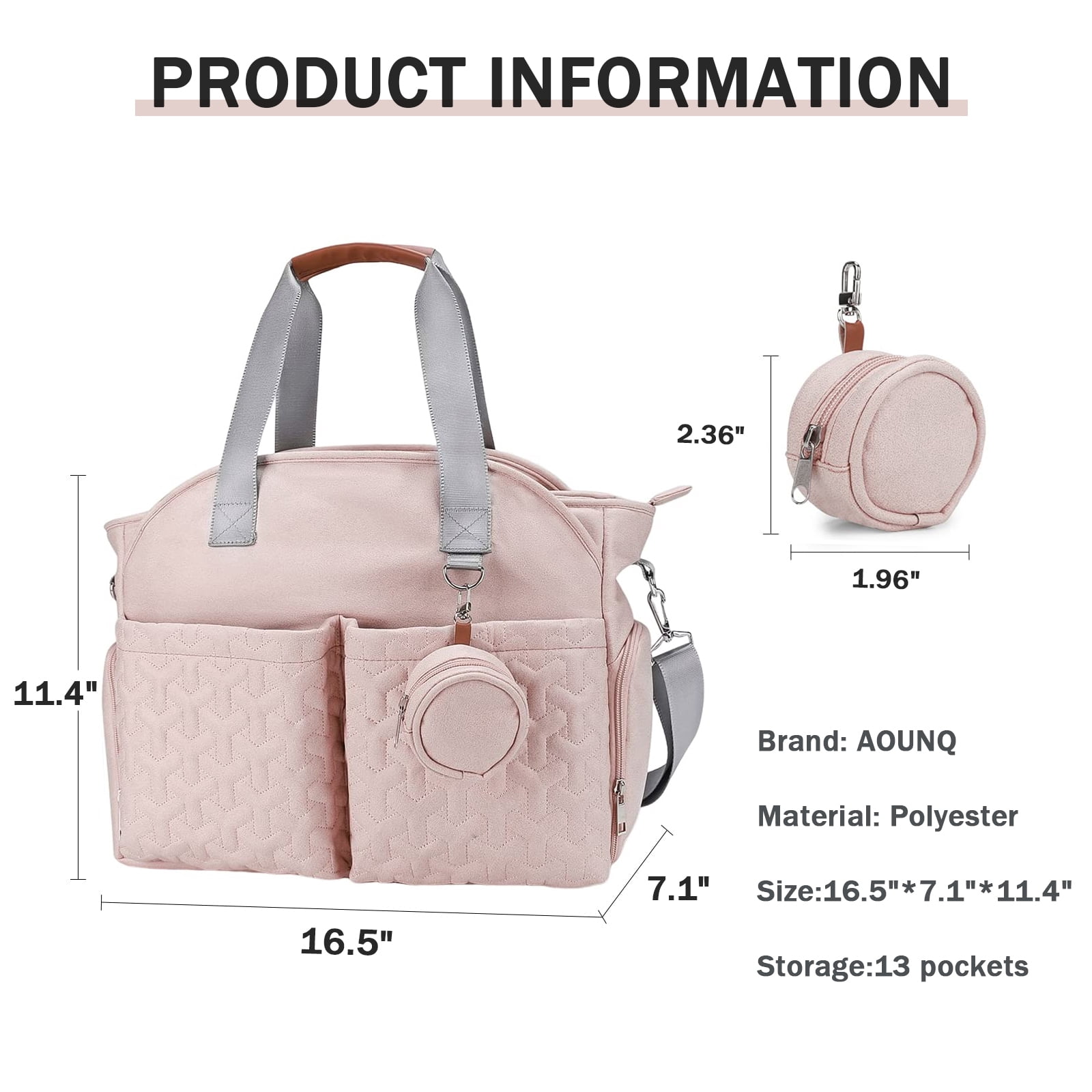 AOUNQ Diaper Bag Tote with 3 Cooler Pockets, Breast Pump Bag, Mommy Bag for Hospital, Large Travel Diaper Bag for Girl&Boy