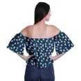 thumbnail image 4 of Moomaya Womens Printed Off The Shoulder Crop Top Flounce Sleeve Summer Clothing Boho Blouse, 4 of 6