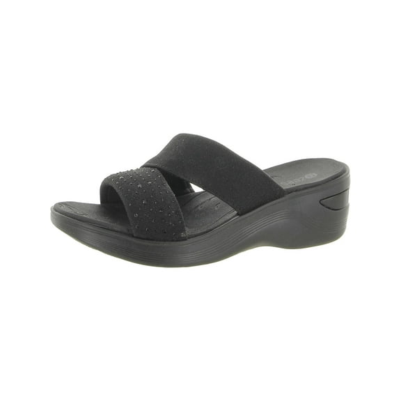 Bzees Womens Dynasty Bright Metallic Embellished Wedge Sandals