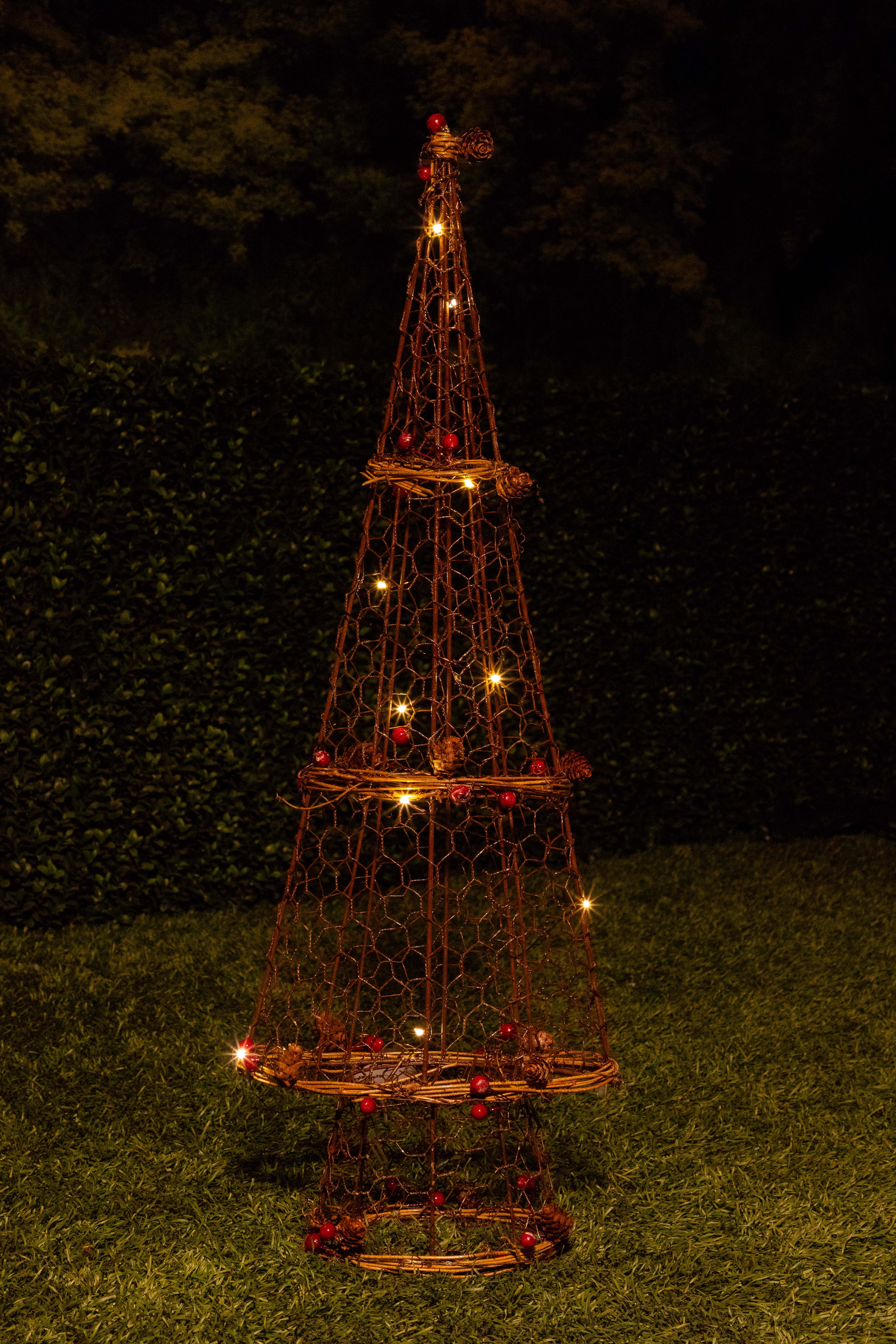 28" Xmas Rattan Lightup Christmas Tree Outdoor Holiday Lighted Yard