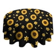 thumbnail image 4 of Black Sunflower Daffodil Pattern Round Tablecloth 60"x60",Wrinkle Wipeable Table Cloth for Kitchen Dining Room Picnic Patio Party, 4 of 6