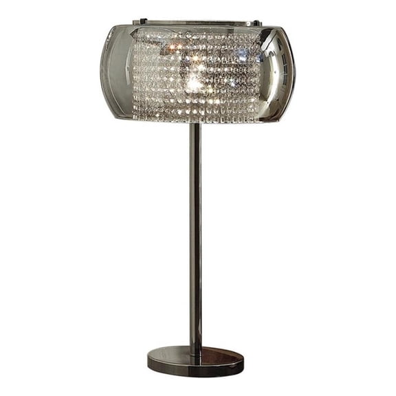 Benjara Hana 30" Table Lamp- Modern Crystal Glass Shade- Metal- Black Nickel