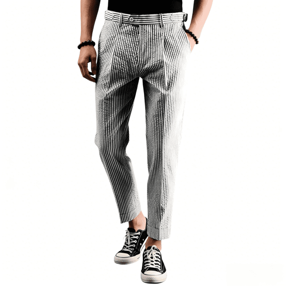 HBDesign Men's Seersucker Striped Pants, Lightweight Breathable Summer Casual Pants for Daily Outdoor Wear