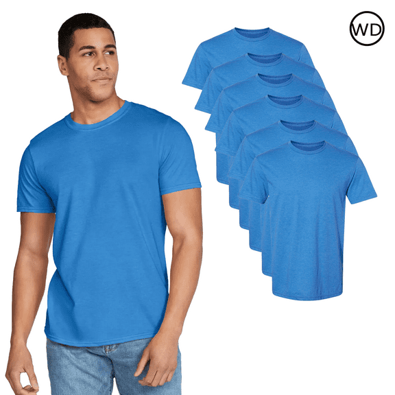 Gildan Short Sleeve T-Shirt, Durable Softstyle Crewneck, Royal Mist Tee for Men, 6 Pack, S