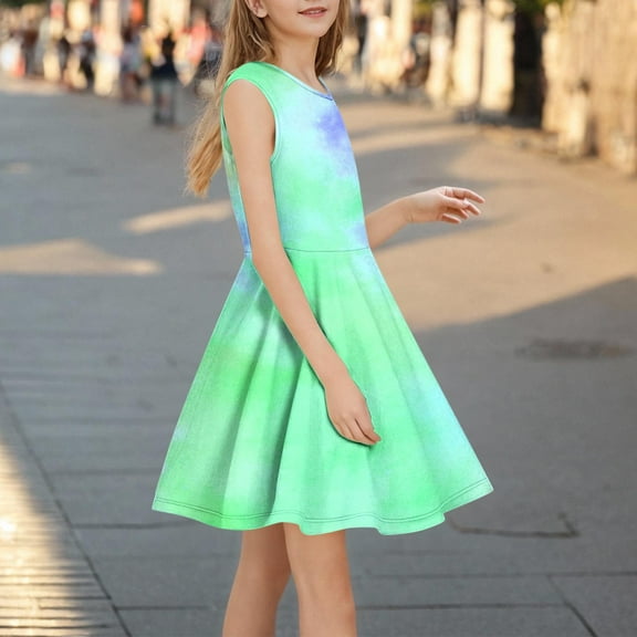 Spring Dresses for Girls Cute Gradient Tween Dresses Casual Sleeveless Crewneck Girls Dress Size 3-14