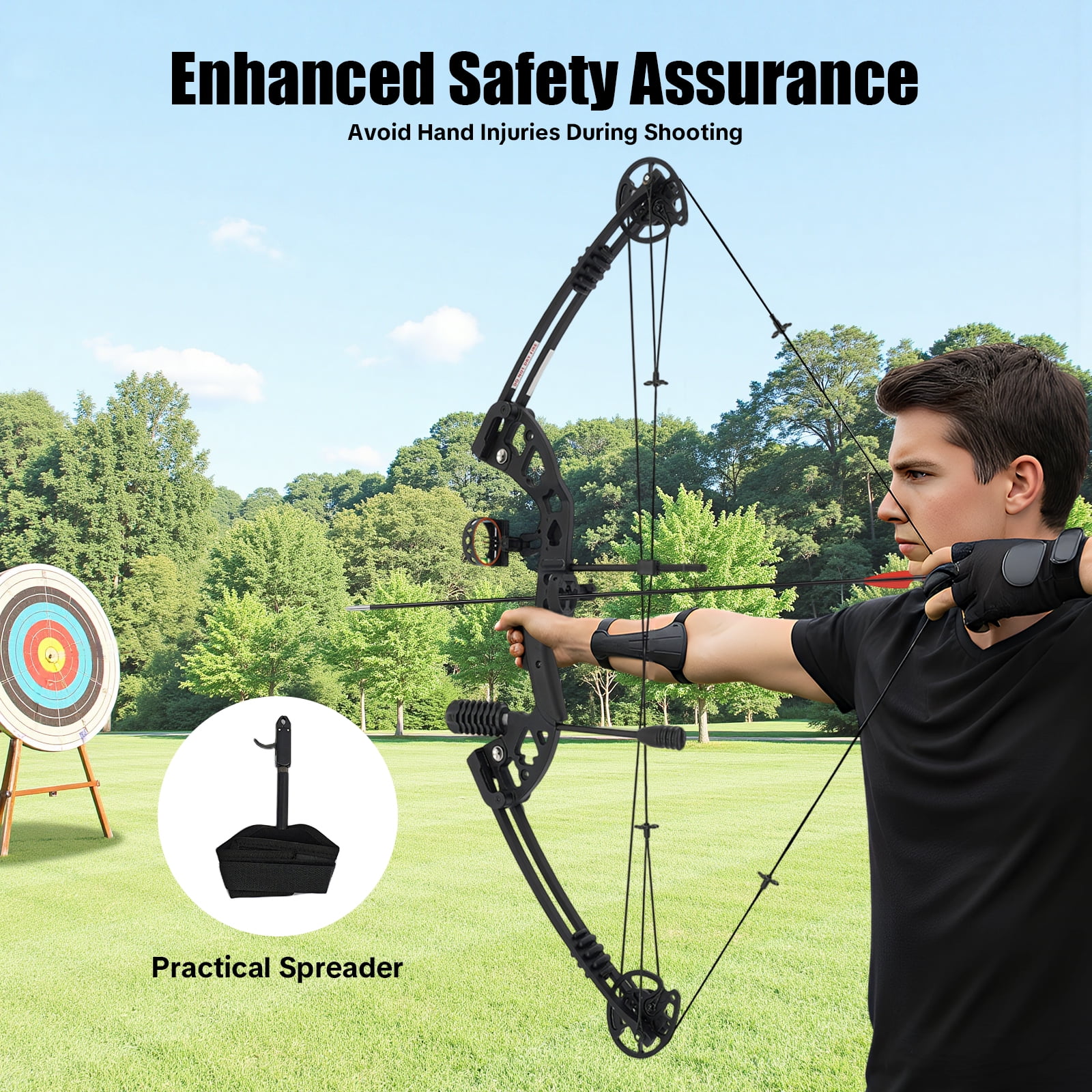 Black Compound Bow Kit with 12 Arrows Right Hand Archery Hunting Set 30-55lbs