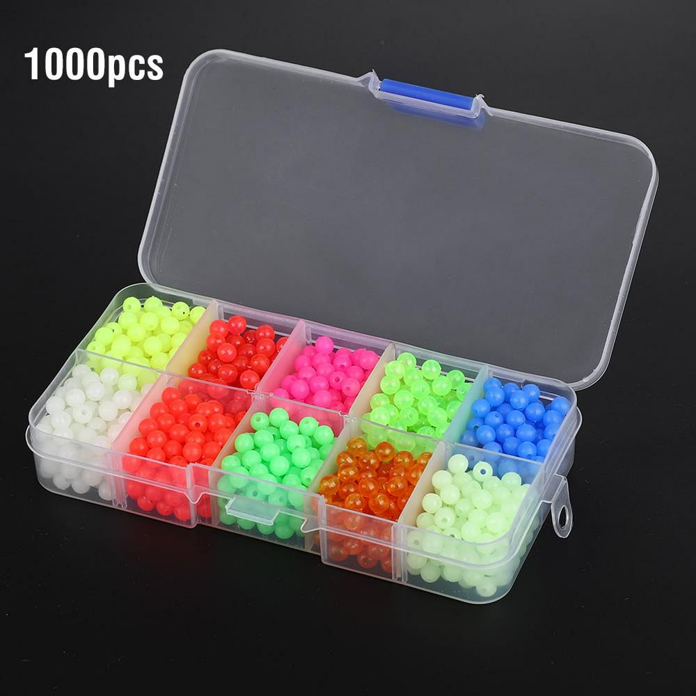 Ccdes Glow Fishing Beads,1000pcs/Box Plastic Round Beads Fishing Tackle