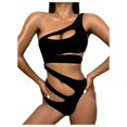 thumbnail image 2 of WREESH Women Solid Color Strap Hollow One-Shoulder One-Piece Swimsuit, 2 of 9