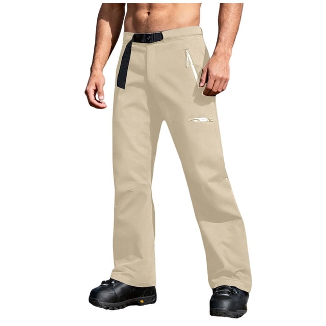 Mens Ski Pants, Casual Faddish Solid Patchwork Zipper Multiple Pockets Ski Trousers, Unisex Pants