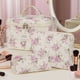 thumbnail image 4 of Bolsa de cosméticos de gran capacidad con estampado floral y doble cremallera. Organizador de maquillaje de viaje para guardar artículos de aseo y papelería, 4 of 5