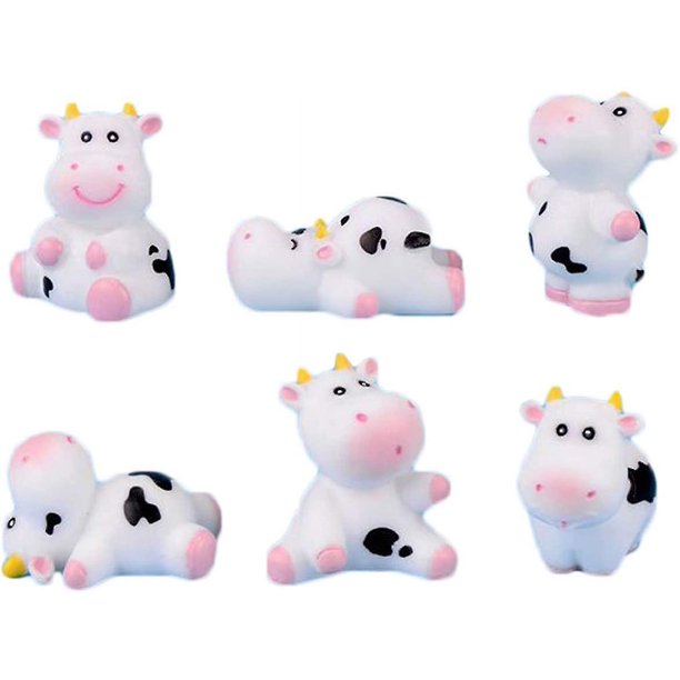 Black and White6 figuras en miniatura de animales de vaca lindos, adornos para cupcakes y pasteles de vaca, paisaje de musgo de vaca en miniatura, adorno artesanal para terrario, j