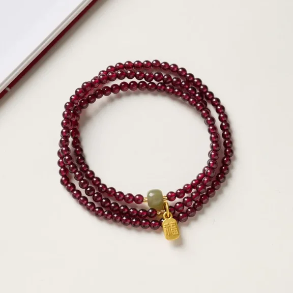 Buddha & Karma Red Garnet Fu Wealth Bracelet