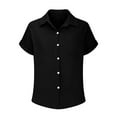 thumbnail image 4 of Tittly Button Down Shirts Shirts for Women Generisch Muslin Blouse Women's Summer Shirt Blouse Cotton Short Sleeve Linen Blouse Tops V Neck Long Blouse Tunic Short Sleeve Shirts Womens Shirts Black S, 4 of 7