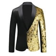 thumbnail image 2 of BiZtdJrK Mens Prom Party Blazer Jacket Shiny Sequin Color Block One Button Sport Coats Notched Lapel Glitter Fashion Suit Jackets Gold L, 2 of 5