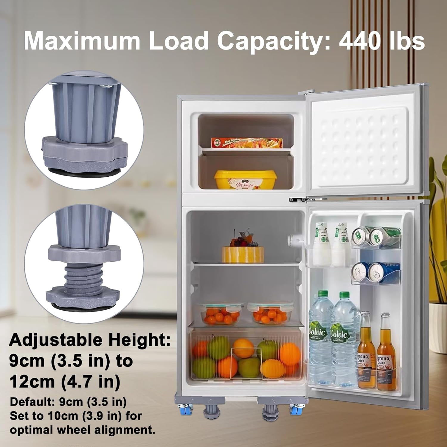 Heavy Duty Mini Fridge Stand with Strong Feet and 4 Rollers,Universal Mini Refrigerator Stand, Washing Machine Pedestal Multi-Functional Base for Refrigerator and Dryer (4 Strong Feet with 4 Rollers)