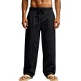thumbnail image 5 of SAWOBUUN Men's Linen Pants Breathable Straight Leg Drawstring Trousers Elastic Waist Casual Beach Pants with Pockets, 5 of 7