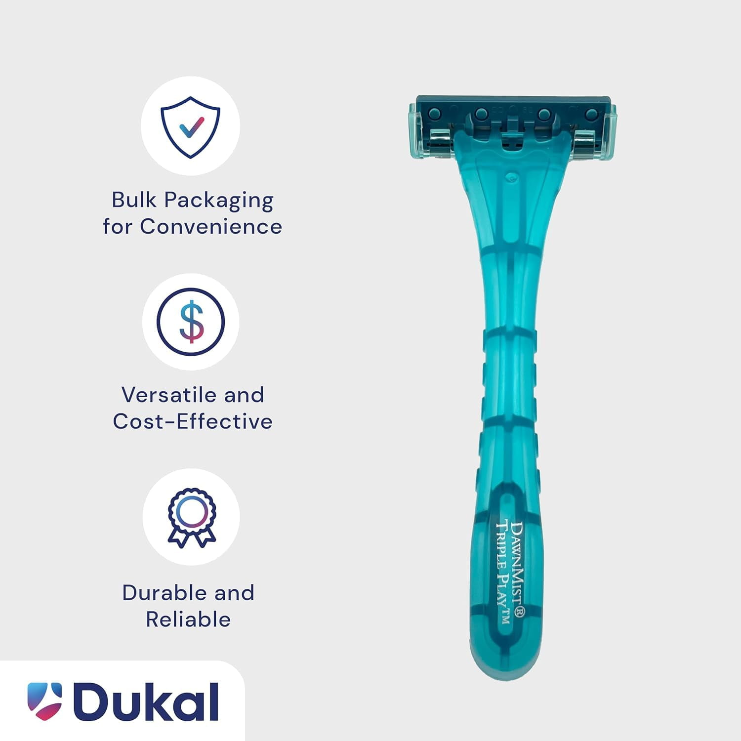DawnMist Triple Play Personal Razor with Lubricating Strip Single Edge Triple Blade Teal 6 per Box