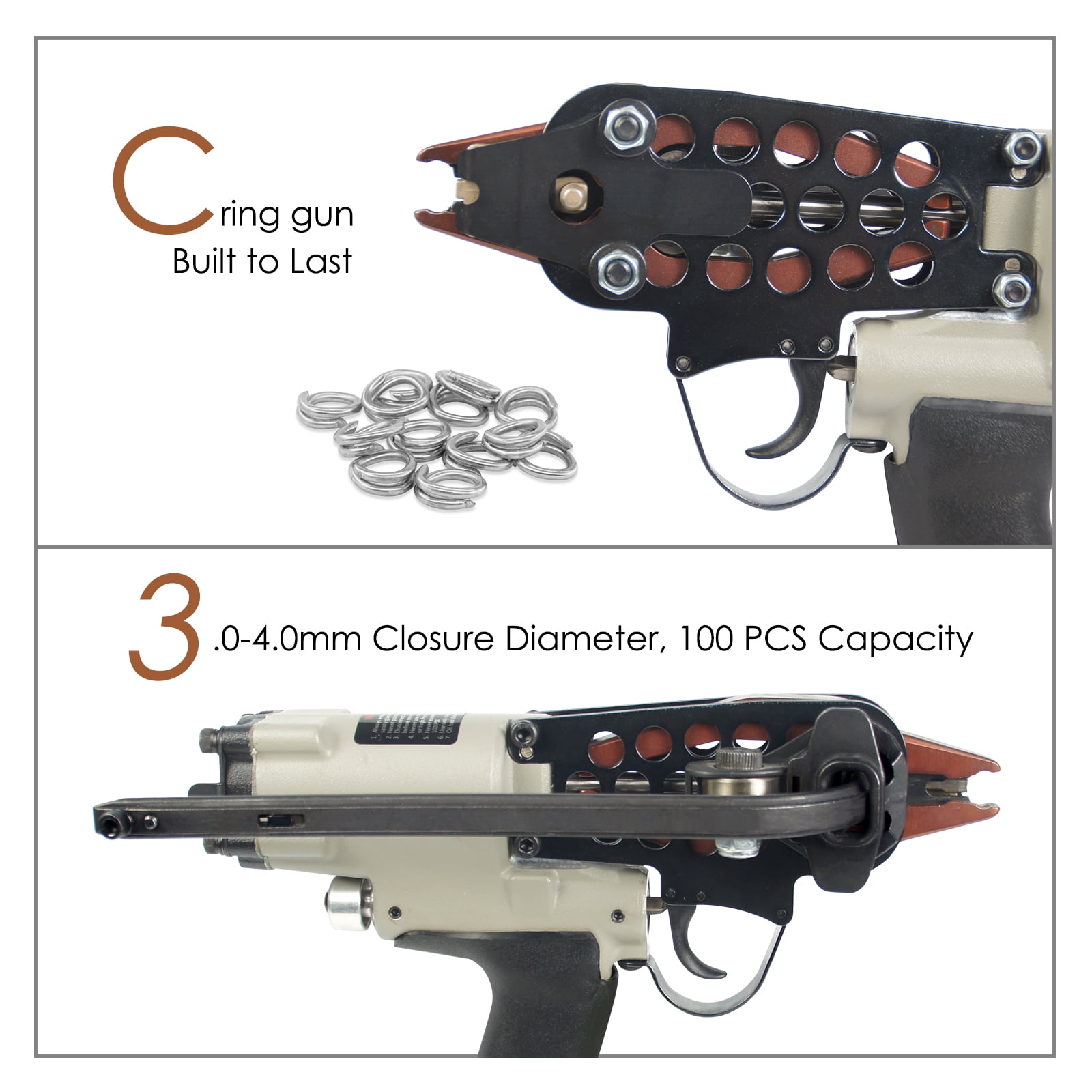 WOODPECKER C-760A 16 Guage Pneumatic Hog Ring Gun, Standard 3.0mm Closure Diameter, 1/2-Inch Crown Hog Ring Staples, Power C Ring Gun Air Hog Ring Plier Tool for Wire Cages, Seat Making, Fencing