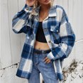 thumbnail image 2 of jsaierl Womens Casual Flannel Wool Blend Plaid Lapel Button Down Long Sleeve Shacket Jacket Coat Winter Loose Oversize Shirts Top, 2 of 7