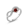 925 Sterling Silver Heart Shape Red Garnet Women's Infinity Ring (0.44 Cttw, Gemstone Birthstone, Available 5,6,7,8,9)