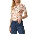 thumbnail image 4 of INSPIRE CHIC Blouse à Manches Courtes Bouffantes à Volants avec Col Floral Peter Pan pour Femmes m Blanc Rose, 4 of 6