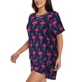 thumbnail image 2 of Naloa Cute Flamingo Women's Short-Sleeved Pajama Set, Loungewear, Summer pajamas, Breathable Cozy - Medium, 2 of 9