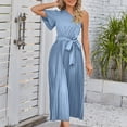 thumbnail image 1 of EGNMCR Robes de Fête pour Femmes Robe d'Été pour Femmes Ajustée Plissée avec Ceinture Robe à Manches Courtes à une Épaule, 1 of 5