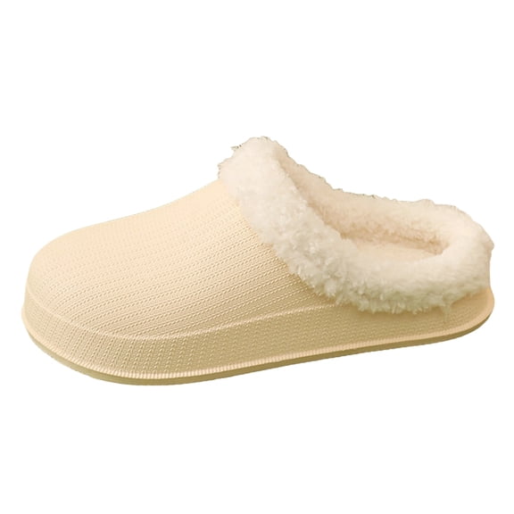 Rokment Fleece Lined Clogs Fuzzy Slippers for Women Men Waterproof EVA Mules Winter Warm Garden Slippers Indoor Outdoor Non Slip Potato Shoes with Arch Support Beige Size 6