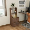 thumbnail image 4 of Yoneston Stoage Nightstand with Charging Station and Removable Smart LED Night Light, Modern Tall Bedside Table with Open Shelves and Drawers, Brown Teak, 4 of 8
