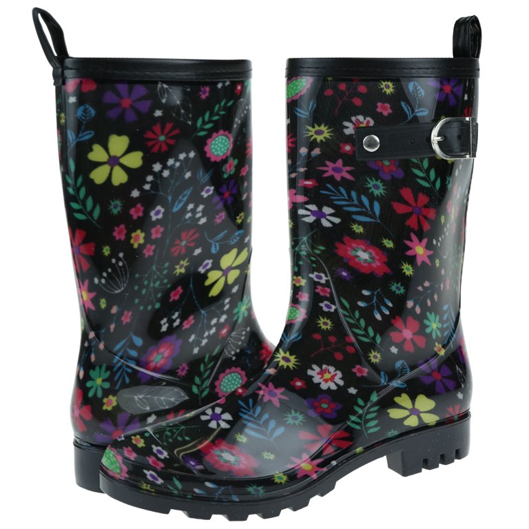 Shiny floral Printed Jelly Mid Calf Women Rain Boot