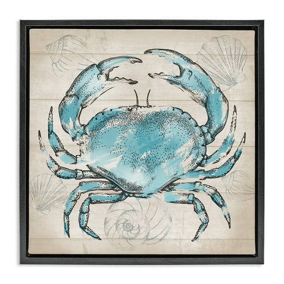 Stupell Industries Vintage Drawn Crab Animals Painting Black Floater Framed Canvas Art Print Wall Art, 18 x 18