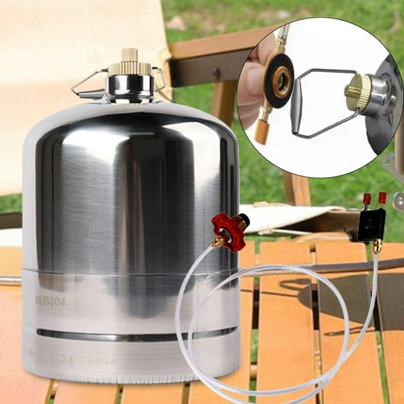DYNWAVECA Stainless Steel Gas Bottle Inflatable Gas Tank Fuel Canister Container Empty Refillable for Outdoor Cooking BBQ Camping Stove 5L