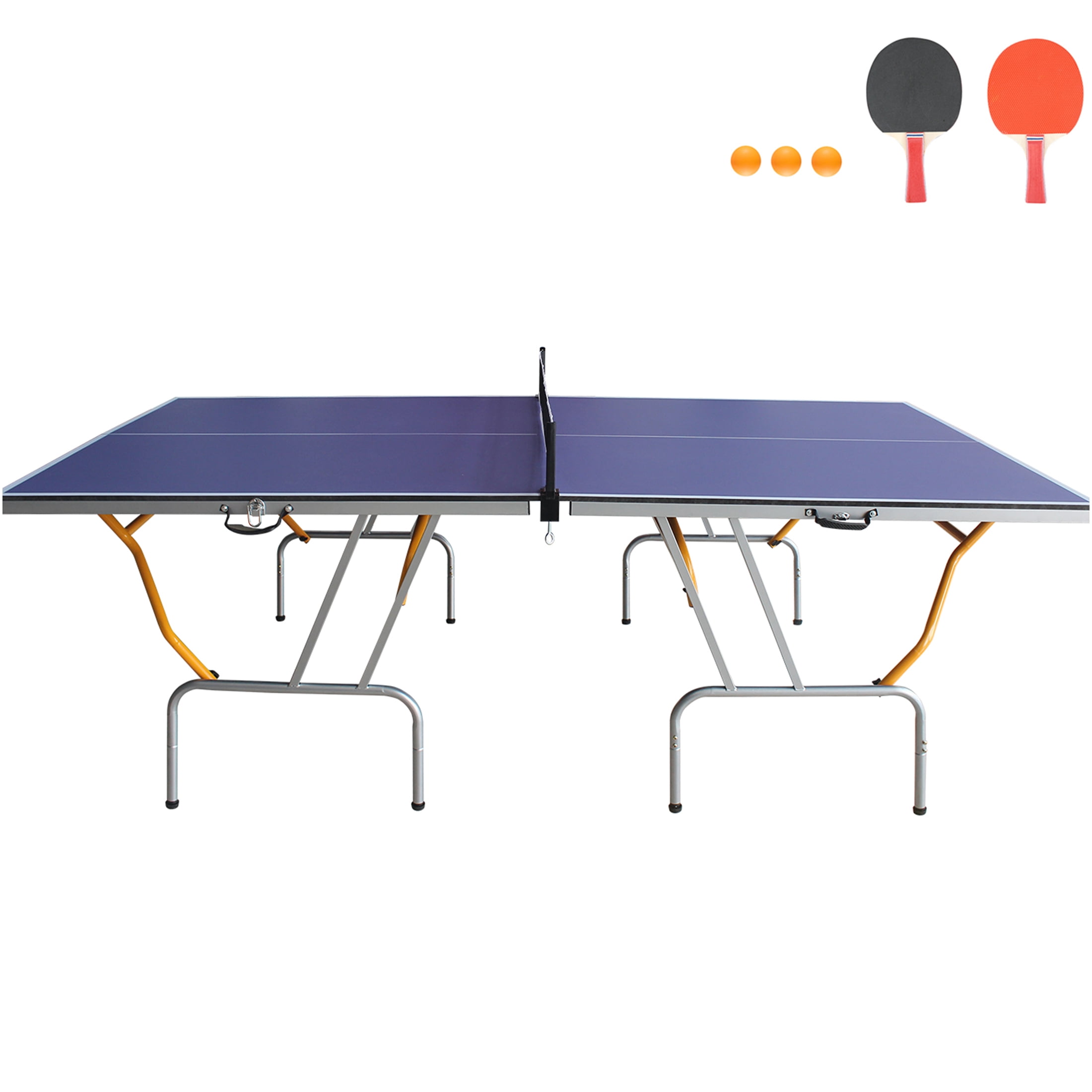 JERFIT 8ft Foldable Ping Pong Table Set with Net, Paddles & Balls, Portable MDF Surface Indoor Outdoor Game Table, Blue