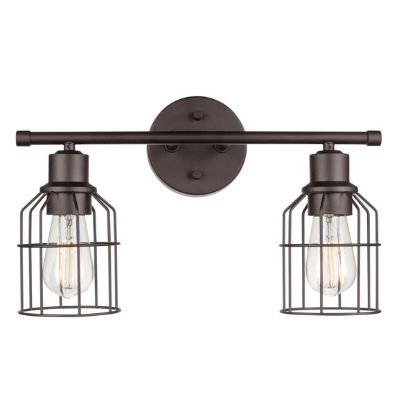 Globe Electric Dundas 2-Light Dark Bronze Vanity Light with Cage Shades, Bulbs Included, 51624