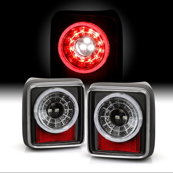 AKKON - Fits 2018-2022 Jeep Wrangler JL [Halogen Type] Circle Light Bar Sequential LED Black Tail Lamp Brake Lights Pair