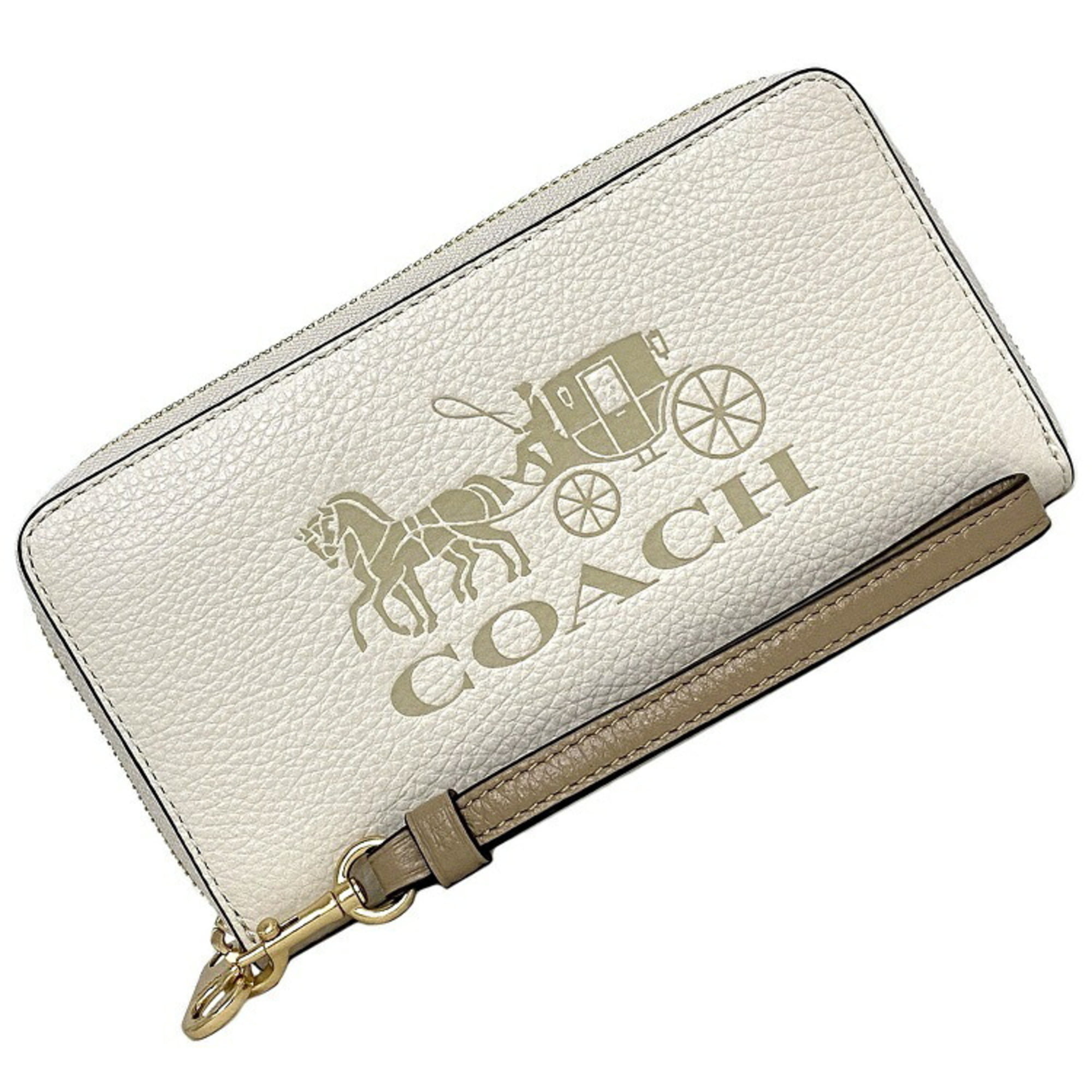Authenticated Used Coach Round Long Wallet Ivory White Beige Horse and  Carriage C3548 Leather COACH Women's 