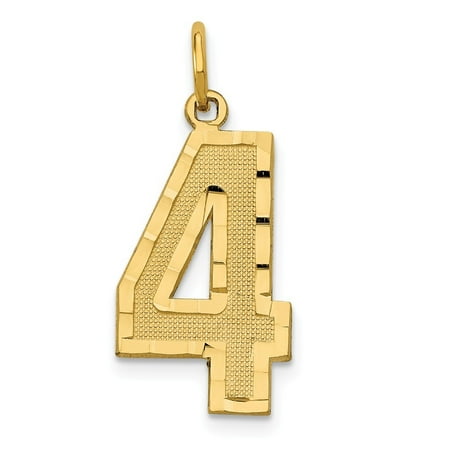 Roy Rose Jewelry 14K Yellow Gold Large Diamond Cut Number 4 Charm Pendant