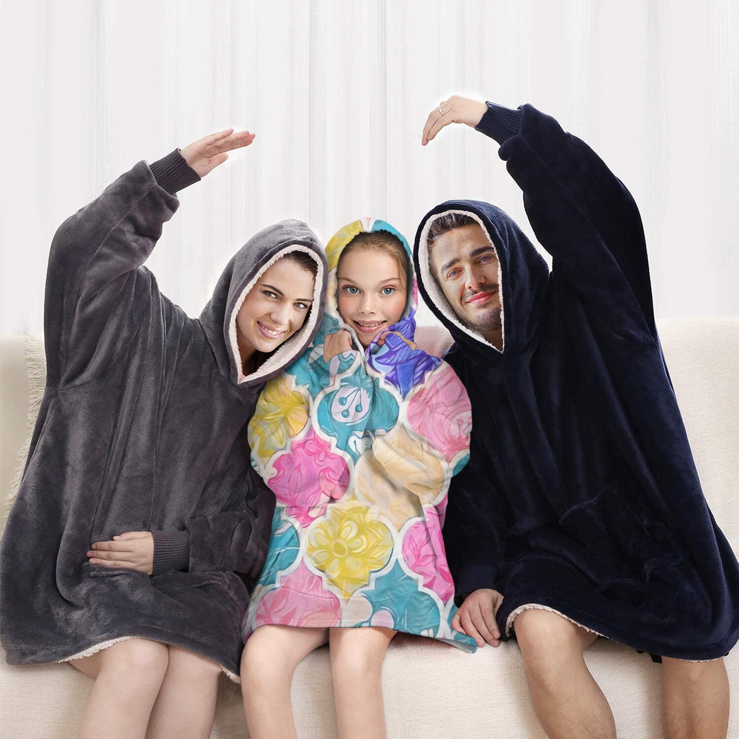 Multi Color Floral Checkered Pattern Blanket Hoodies for Kids 6-13YR Oversize Wearable Blanket Hoodies for Boys Girls Teens