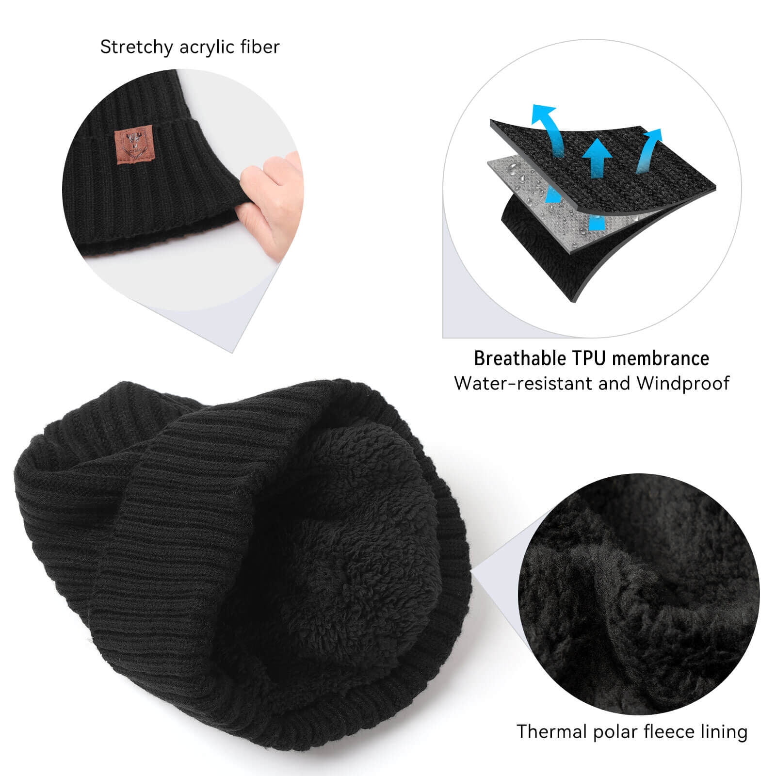 Thermal Polar Fleece Ski Beanie Daily Winter Hat Skull Cap Stretchy Unisex Warm OZERO Knit Beanie Winter Hat Thermal Polar Fleece Guadeloupe  main image 4
