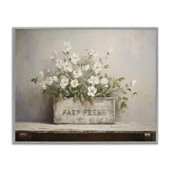 Stupell Industries Traditional Farm Fresh Flower Planter Gray Framed Giclee Art, 14 x 11, by Ramona Murdock